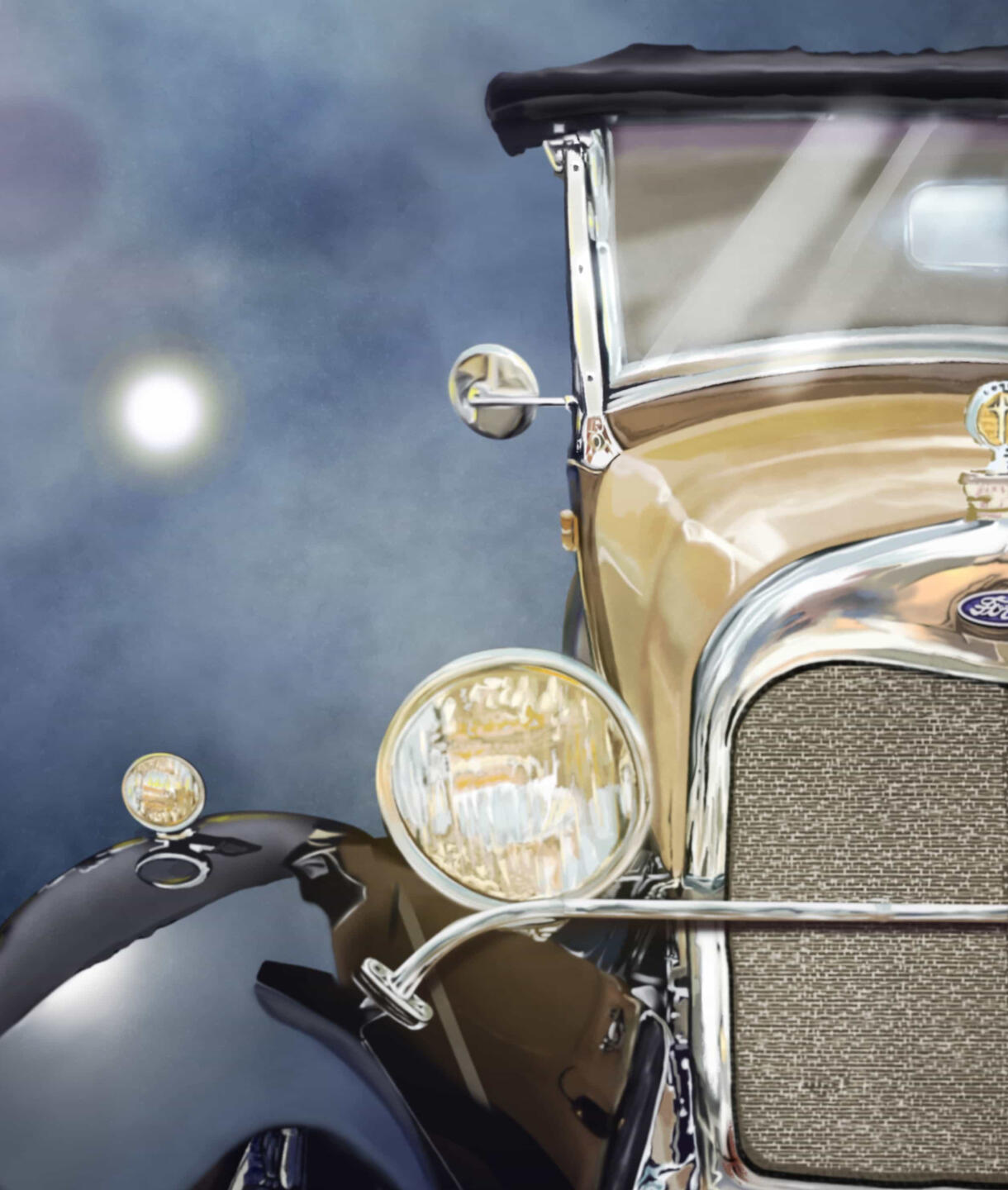 Pintura digital de un Ford Model A clásico americano detalles 02, obra artística de Isaac Núñez, edición limitada fine art